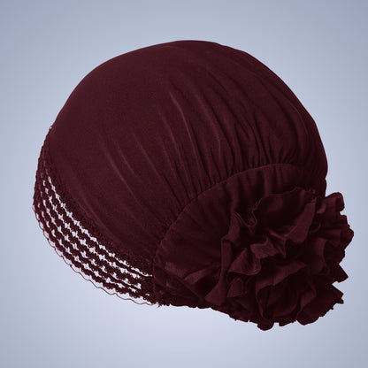 Women's Lace-Trim Flower Turban Hat – Elegant Pre-Styled Head Wrap