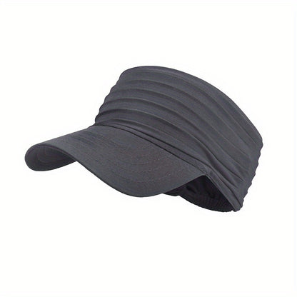 Open-Top Sports Visor Hat – Pleated Ponytail-Friendly Sun Visor