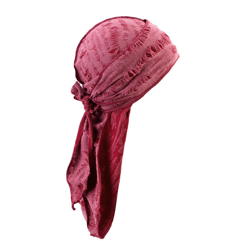 Retro Distressed Tie-Back Head Wrap – Vintage Ripped Long Tail Headscarf