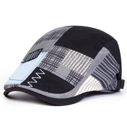 Patchwork Plaid Newsboy Cap for Men Women, Vintage Spliced Cabbie Flat Ivy Cap Adjustable Beret Hat