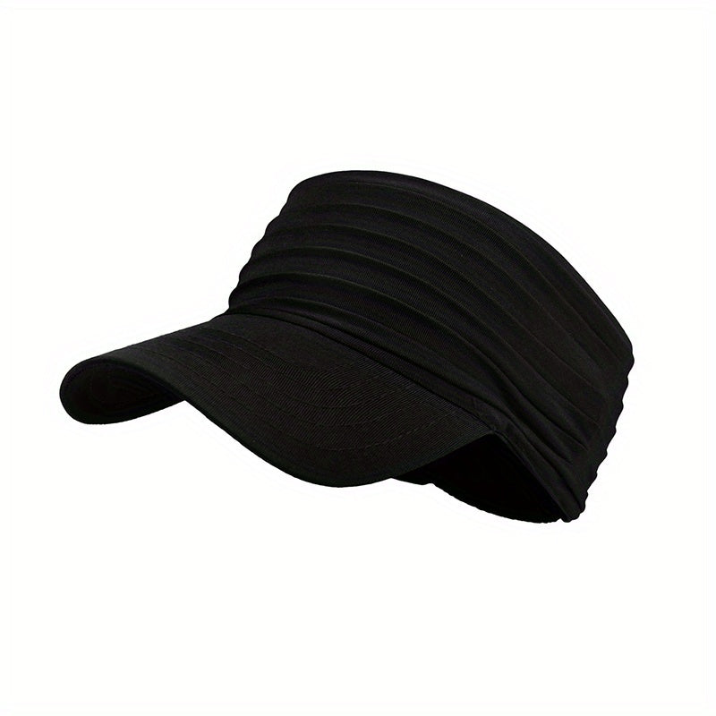 Open-Top Sports Visor Hat – Pleated Ponytail-Friendly Sun Visor