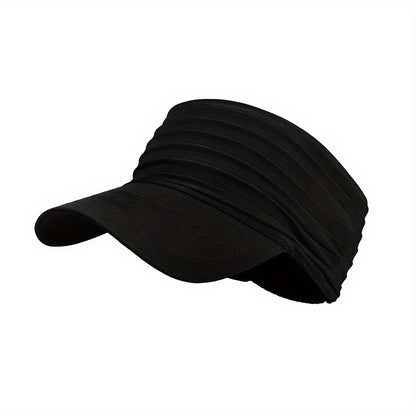 Open-Top Sports Visor Hat – Pleated Ponytail-Friendly Sun Visor