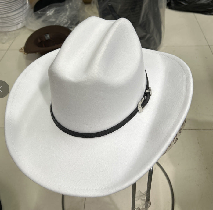 Wide Brim Felt Fedora Hat for Women — Vintage Western Style with Metal Buckle Band