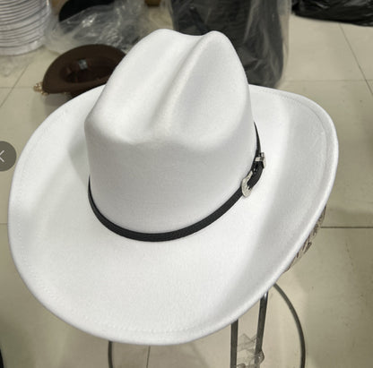Wide Brim Felt Fedora Hat for Women — Vintage Western Style with Metal Buckle Band