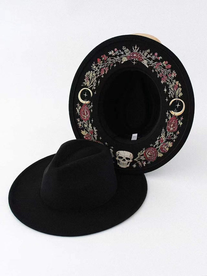 Embroidered Wide Brim Western Hat — Hidden Under-Brim Art, 9 Mystical Designs