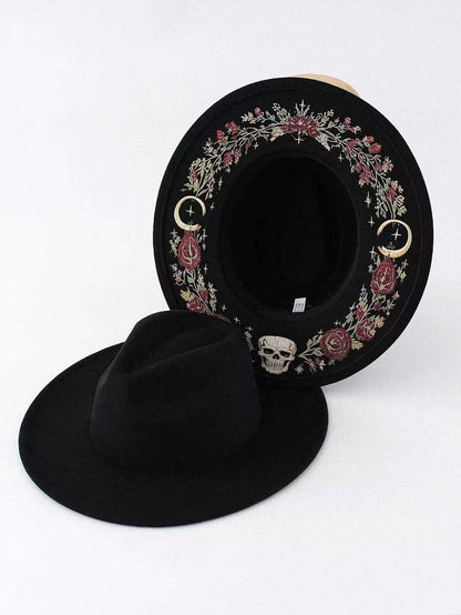 Embroidered Wide Brim Western Hat — Hidden Under-Brim Art, 9 Mystical Designs