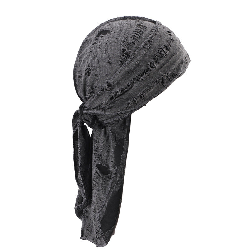 Retro Distressed Tie-Back Head Wrap – Vintage Ripped Long Tail Headscarf