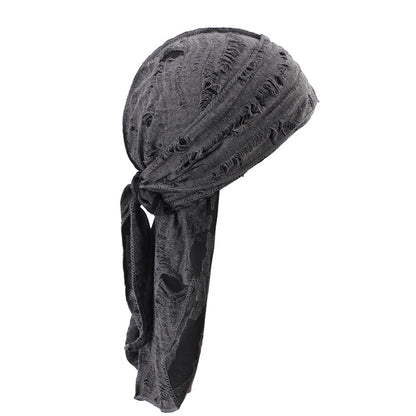 Retro Distressed Tie-Back Head Wrap – Vintage Ripped Long Tail Headscarf