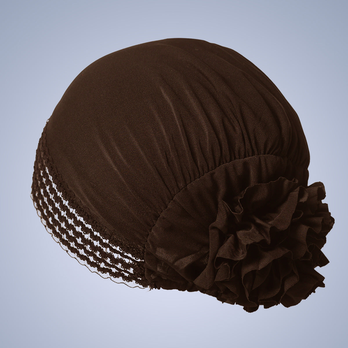 Women's Lace-Trim Flower Turban Hat – Elegant Pre-Styled Head Wrap