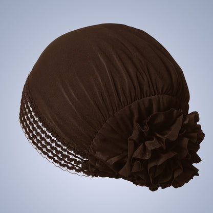 Women's Lace-Trim Flower Turban Hat – Elegant Pre-Styled Head Wrap