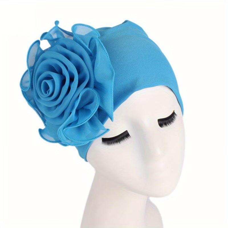 Women's 3D Floral Turban Hat – Elegant Head Cover