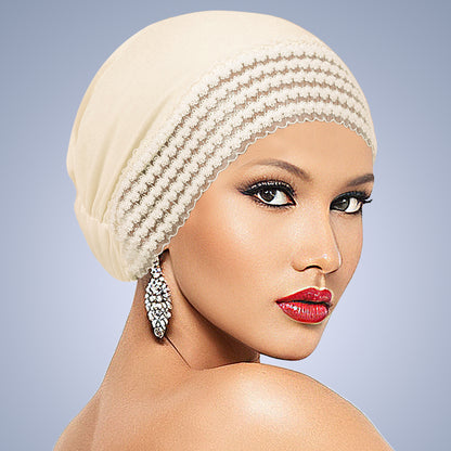 Women's Lace-Trim Turban Cap – Elegant Slip-On Headwrap Hat