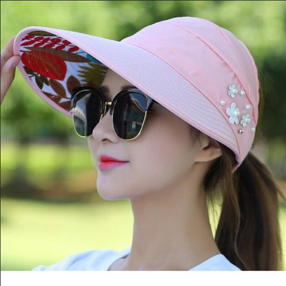 Women's Wide Brim Sun Hat — Foldable, Ponytail-Friendly, 10 Colors