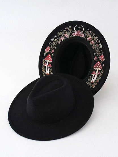 Embroidered Wide Brim Western Hat — Hidden Under-Brim Art, 9 Mystical Designs