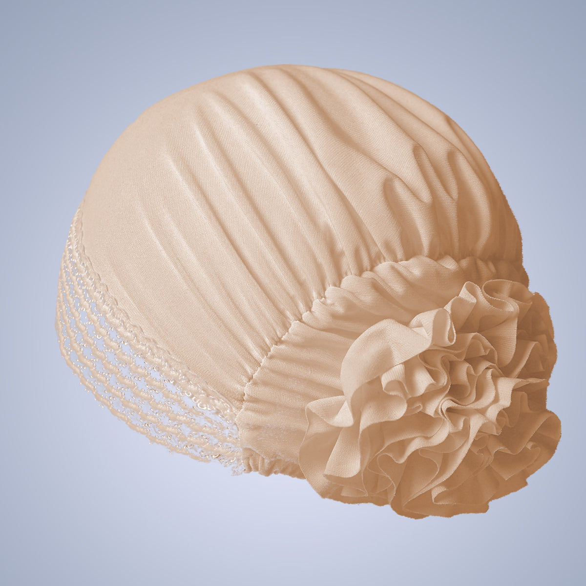 Women's Lace-Trim Flower Turban Hat – Elegant Pre-Styled Head Wrap
