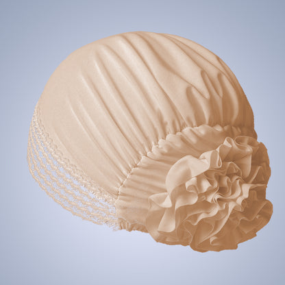 Women's Lace-Trim Flower Turban Hat – Elegant Pre-Styled Head Wrap