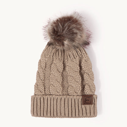 Women's Cable Knit Pom-Pom Beanie – Cozy Cuffed Winter Hat