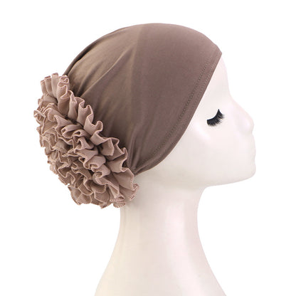 Women’s Pre-Tied Ruffle Flower Turban Hat – Stretch Full-Coverage Headscarf Cap