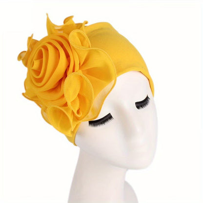 Women's 3D Floral Turban Hat – Elegant Head Cover