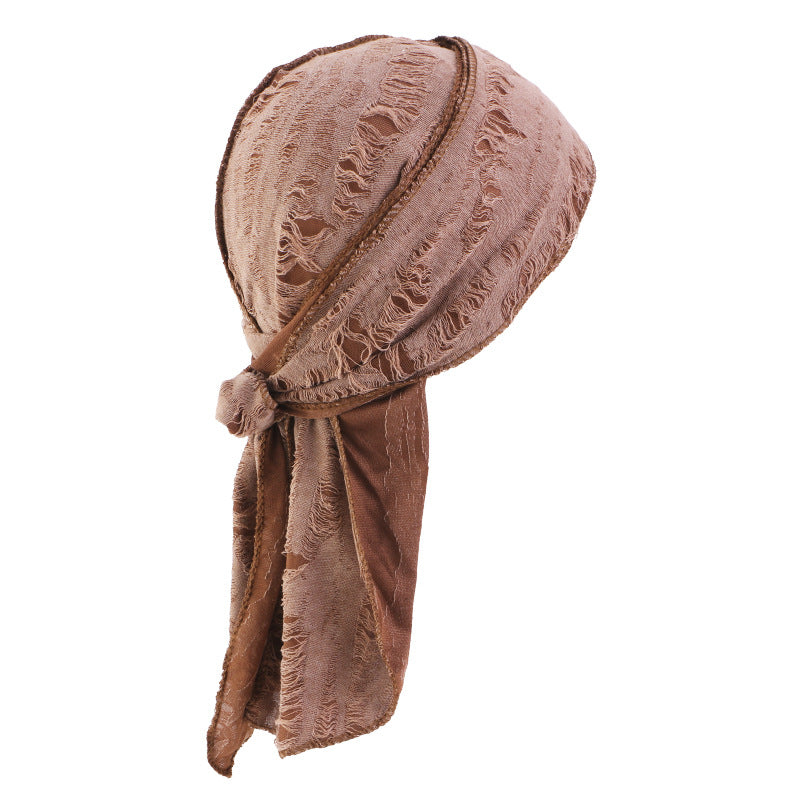 Retro Distressed Tie-Back Head Wrap – Vintage Ripped Long Tail Headscarf