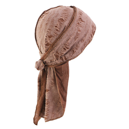 Retro Distressed Tie-Back Head Wrap – Vintage Ripped Long Tail Headscarf