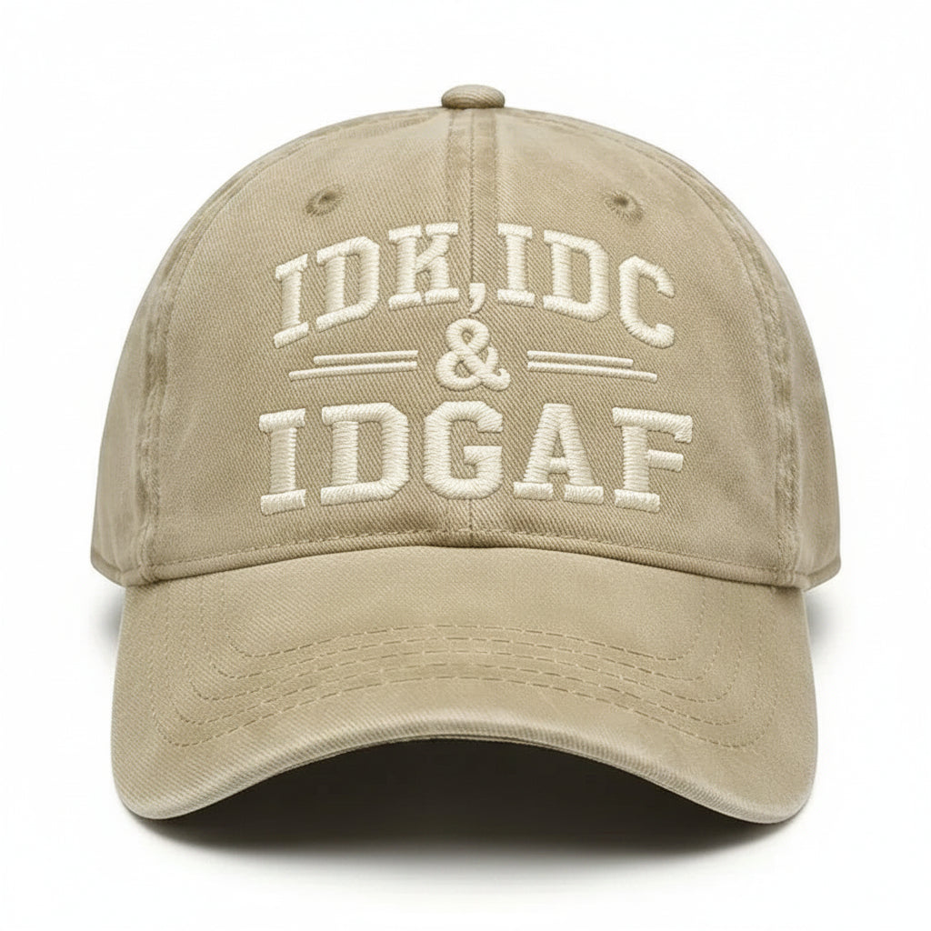 Vintage Washed Baseball Cap IDK IDC & IDGAF Embroidered Distressed Cotton Dad Hat Adjustable Casual Trucker Hat For Men Women