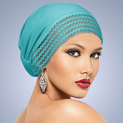 Women's Lace-Trim Turban Cap – Elegant Slip-On Headwrap Hat