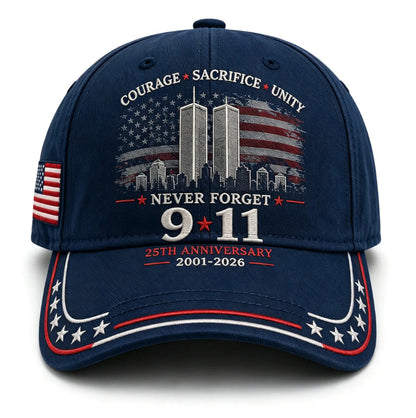 Never Forget 9/11 25th Anniversary Commemorative Cap — 8 Colors, Courage Sacrifice Unity