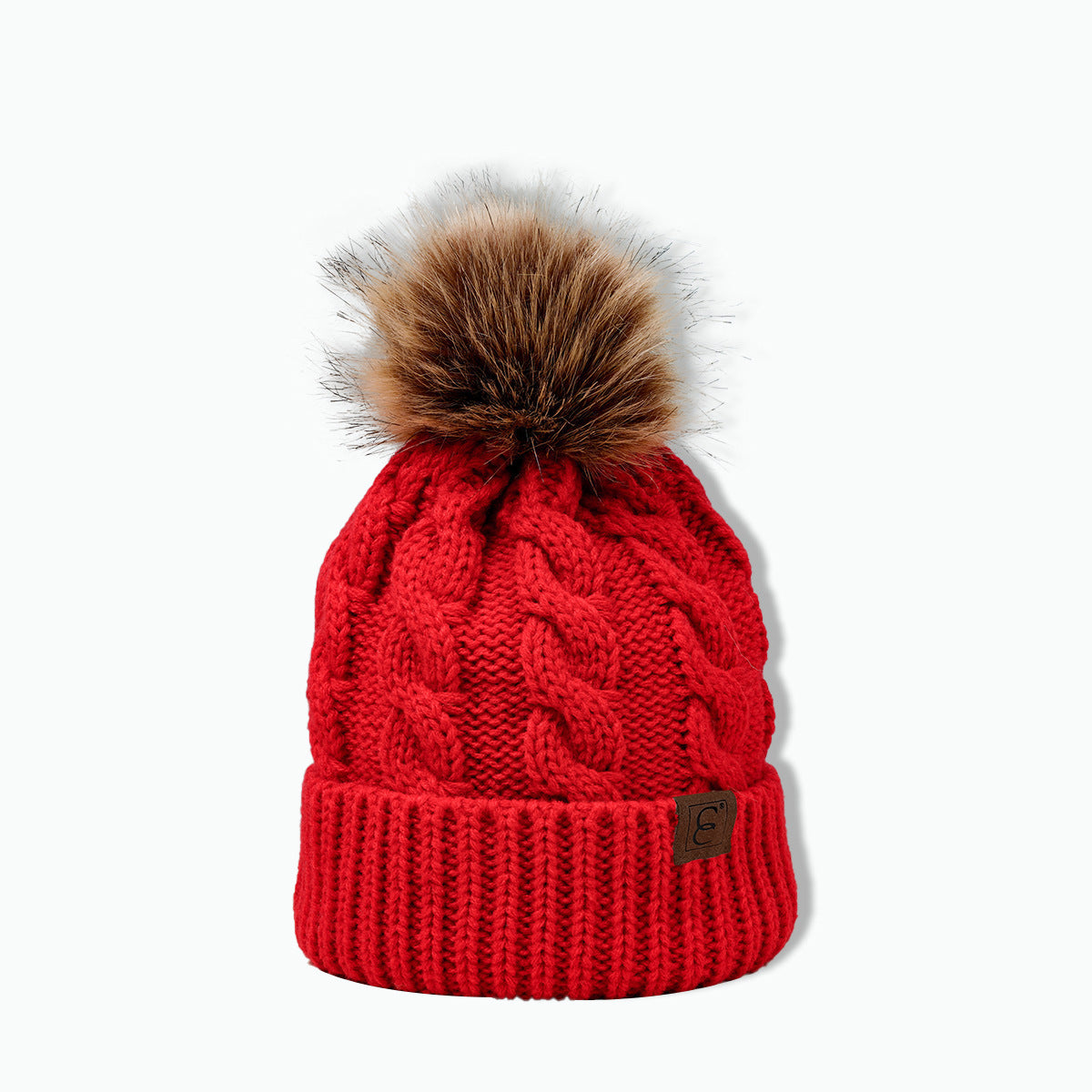 Women's Cable Knit Pom-Pom Beanie – Cozy Cuffed Winter Hat