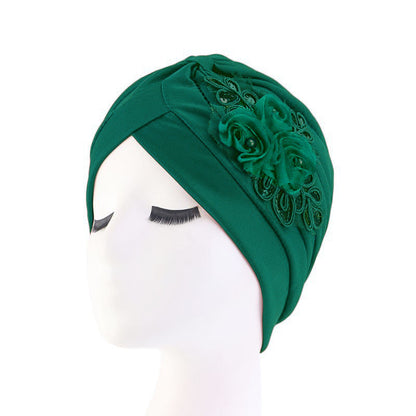 Women's Elegant Floral Sequin Turban Hat – Pleated Headwrap for Church & Everyday Wear