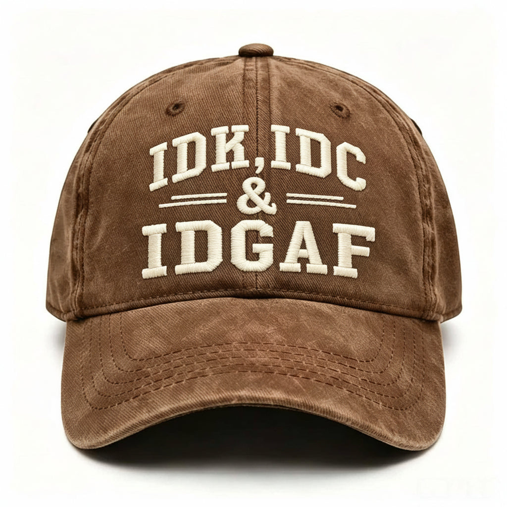 Vintage Washed Baseball Cap IDK IDC & IDGAF Embroidered Distressed Cotton Dad Hat Adjustable Casual Trucker Hat For Men Women