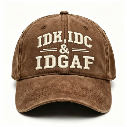 Vintage Washed Baseball Cap IDK IDC & IDGAF Embroidered Distressed Cotton Dad Hat Adjustable Casual Trucker Hat For Men Women