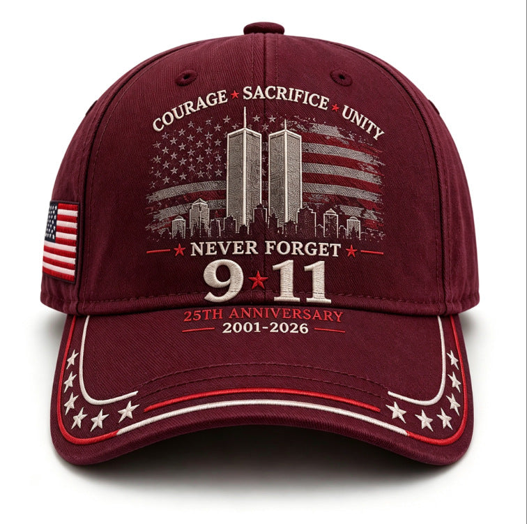 Never Forget 9/11 25th Anniversary Commemorative Cap — 8 Colors, Courage Sacrifice Unity