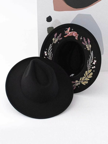 Embroidered Wide Brim Western Hat — Hidden Under-Brim Art, 9 Mystical Designs