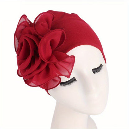 Women's 3D Floral Turban Hat – Elegant Head Cover