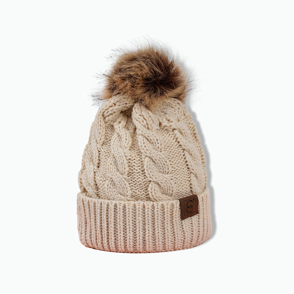 Women's Cable Knit Pom-Pom Beanie – Cozy Cuffed Winter Hat