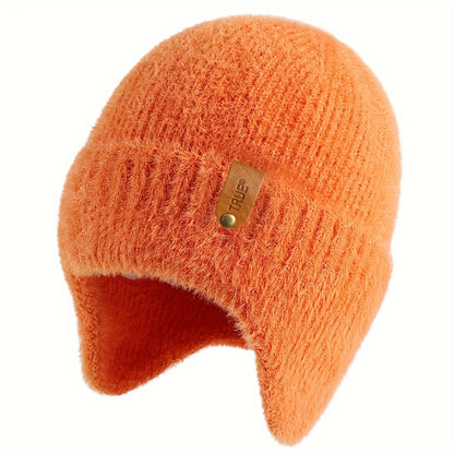 Cozy Plush Knit Earflap Beanie – Soft Winter Hat for Women & Men