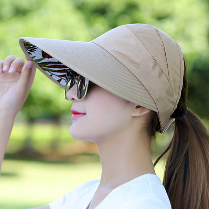 Women's Wide Brim Sun Hat — Foldable, Ponytail-Friendly, 10 Colors