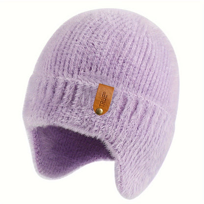 Cozy Plush Knit Earflap Beanie – Soft Winter Hat for Women & Men