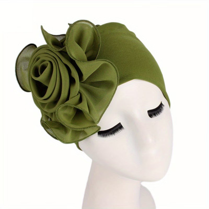 Women's 3D Floral Turban Hat – Elegant Head Cover