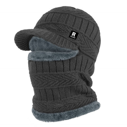 Winter Knit Hat with Visor Face Cover & Neck Warmer