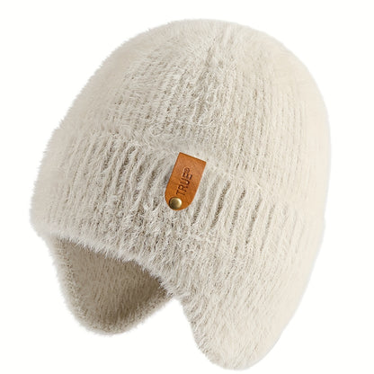 Cozy Plush Knit Earflap Beanie – Soft Winter Hat for Women & Men