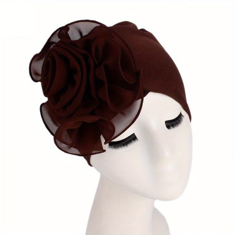 Women's 3D Floral Turban Hat – Elegant Head Cover
