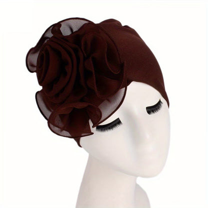 Women's 3D Floral Turban Hat – Elegant Head Cover