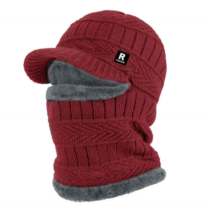 Winter Knit Hat with Visor Face Cover & Neck Warmer