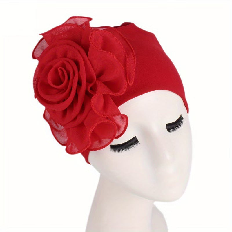 Women's 3D Floral Turban Hat – Elegant Head Cover