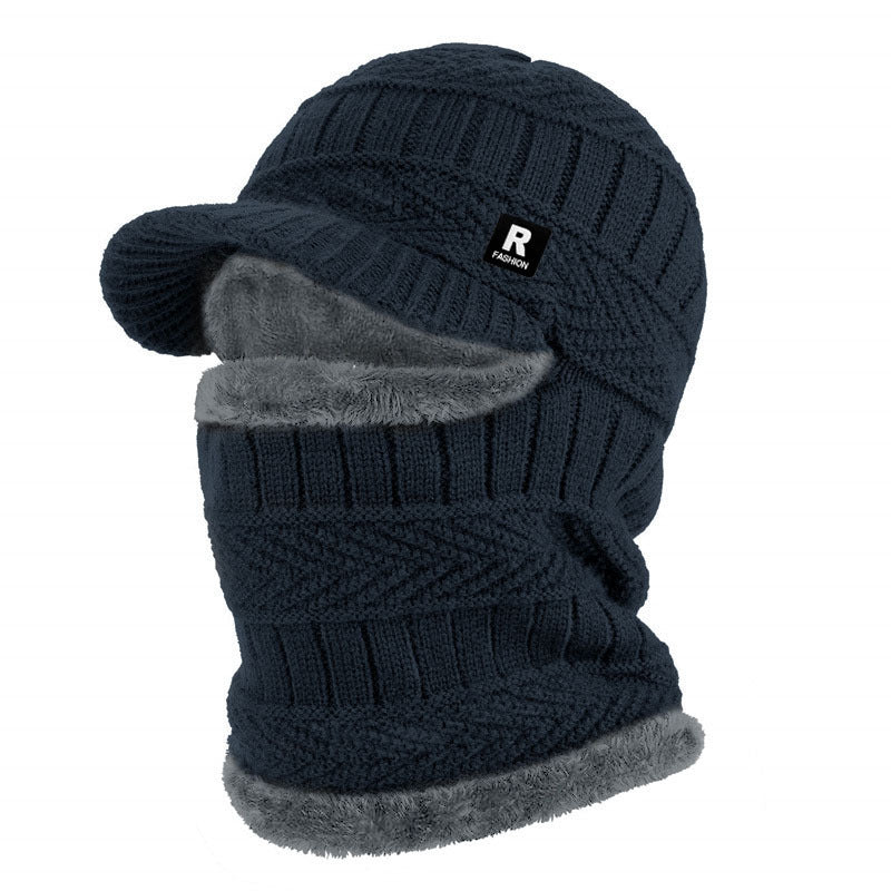 Winter Knit Hat with Visor Face Cover & Neck Warmer