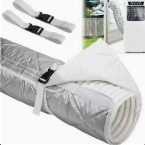 Heat Insulated Portable Air Conditioner Exhaust Pipe Cover, Waterproof Dustproof AC Hose Protector with 2 Elastic Fixing Straps