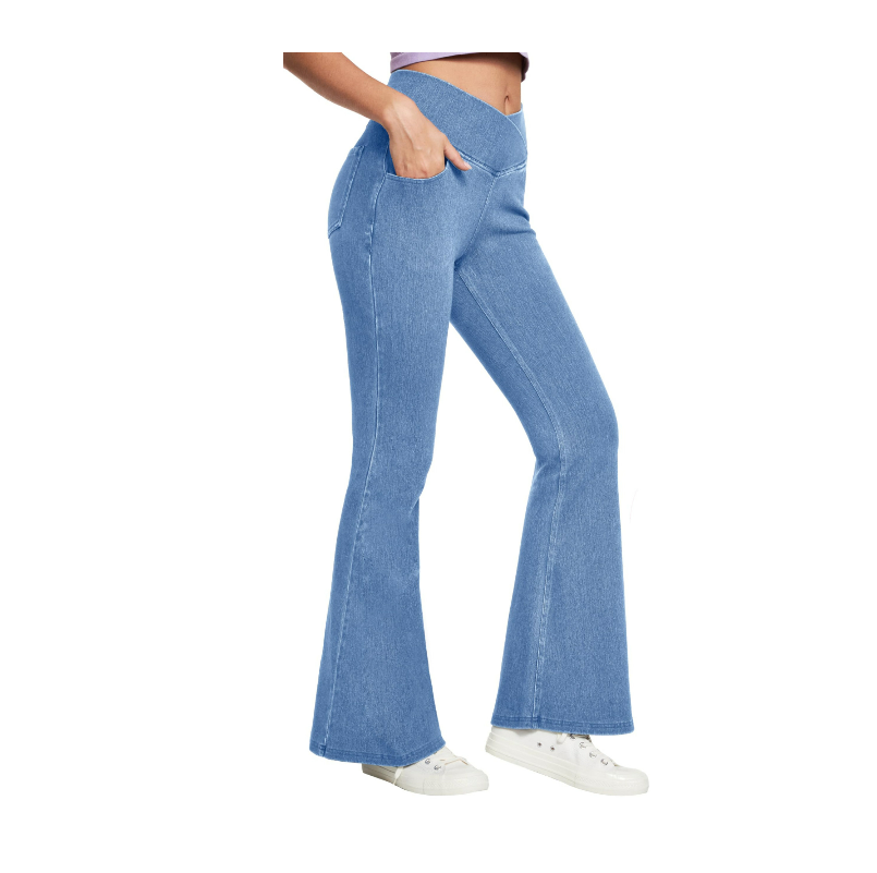 Crossover Waist Stretch Flare Jeans