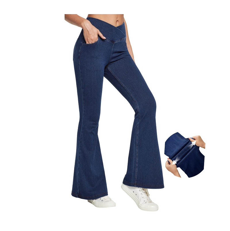 Crossover Waist Stretch Flare Jeans